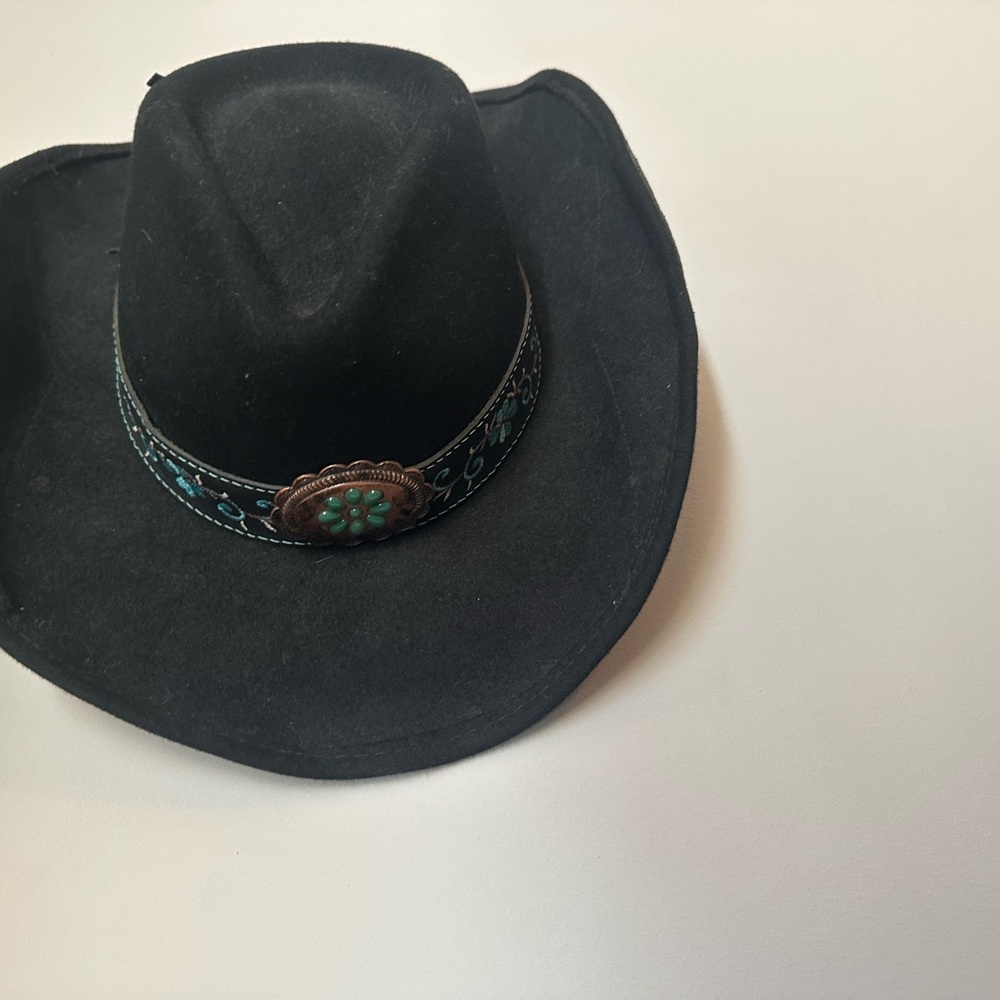 Bullhide Black Felt Hat with Light Blue Stitching